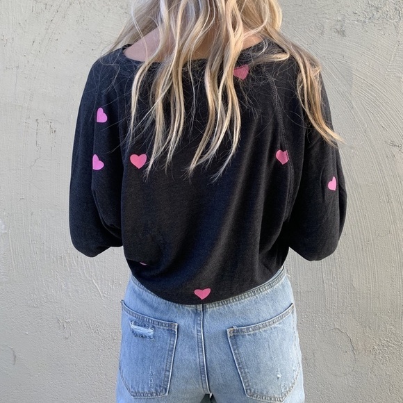 Chaser Pink Heart Cozy Knit Top Cropped Batwing XS - Picture 12 of 12